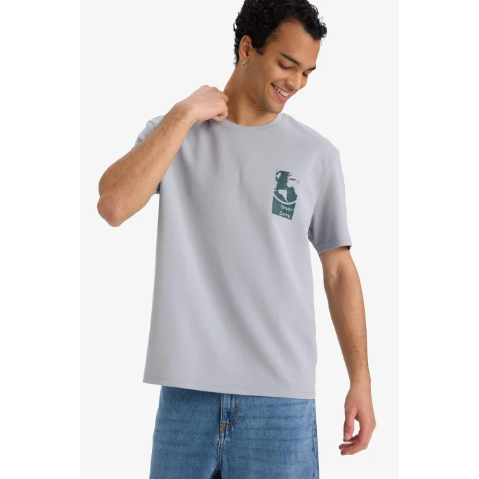 Defacto F8122AXGR130 Gri Nefes Alabilen Baskılı Tişört