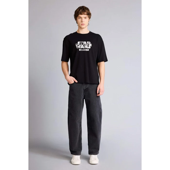 Defacto H0250AXBK81 Siyah Star Wars Boxy Fıt Baskılı Tişört