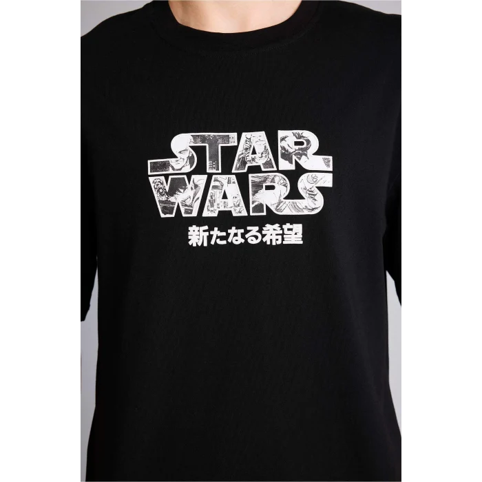 Defacto H0250AXBK81 Siyah Star Wars Boxy Fıt Baskılı Tişört