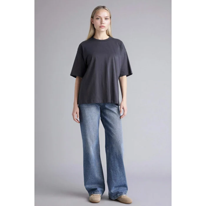 Defacto C0099AXAR191 Antrasit Oversıze Basıc Penye Tişört