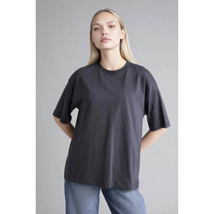 Defacto C0099AXAR191 Antrasit Oversıze Basıc Penye Tişört