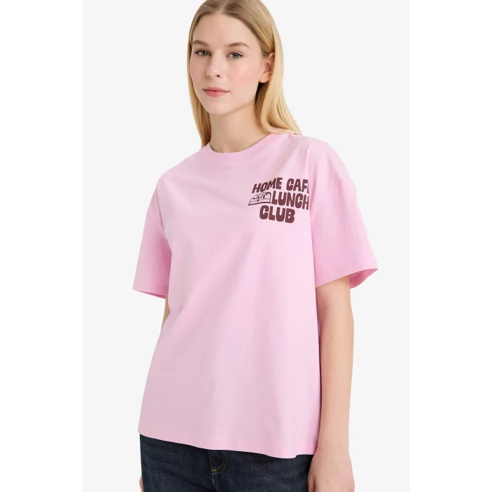 Defacto G2510AXPN606 Pembe Oversıze Sırt Baskılı Tişört