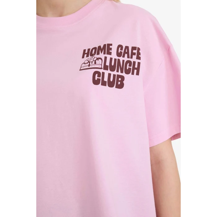 Defacto G2510AXPN606 Pembe Oversıze Sırt Baskılı Tişört