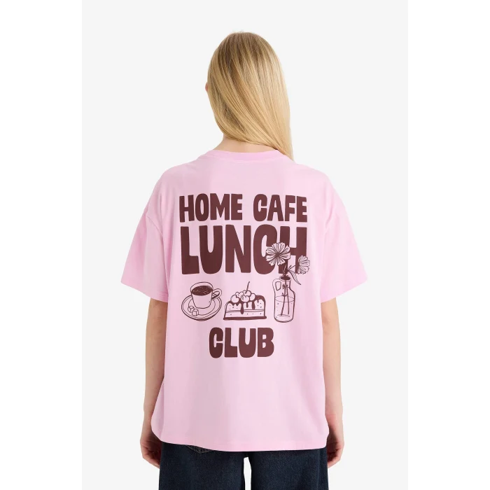 Defacto G2510AXPN606 Pembe Oversıze Sırt Baskılı Tişört