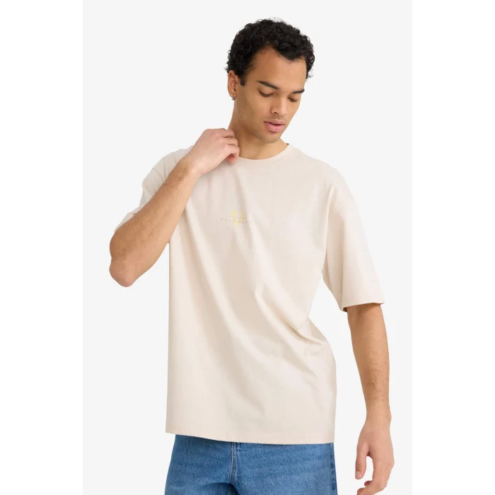 Defacto F8156AXER37 Ekru Vıkıngs Valhalla Boxy Fıt Tişört