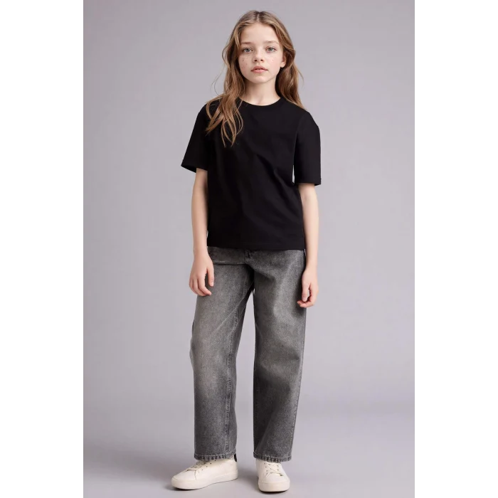 Defacto D9099A8BK81 Siyah Relax Fıt Bisiklet Yaka Kısa Kollu Tişört Kız Çocuk