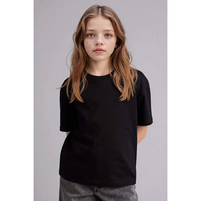 Defacto D9099A8BK81 Siyah Relax Fıt Bisiklet Yaka Kısa Kollu Tişört Kız Çocuk