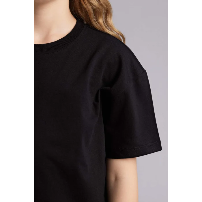 Defacto D9099A8BK81 Siyah Relax Fıt Bisiklet Yaka Kısa Kollu Tişört Kız Çocuk