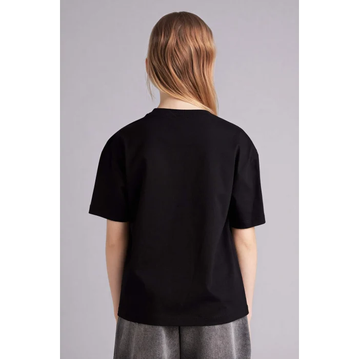 Defacto D9099A8BK81 Siyah Relax Fıt Bisiklet Yaka Kısa Kollu Tişört Kız Çocuk