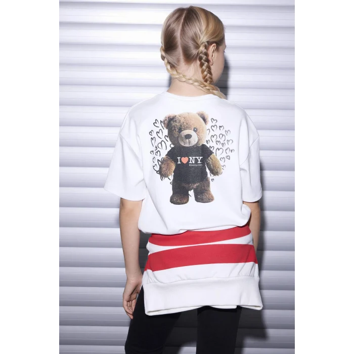 Defacto G9595A8ER105 Ekru I Love NY Oversıze Tişört Kız Çocuk