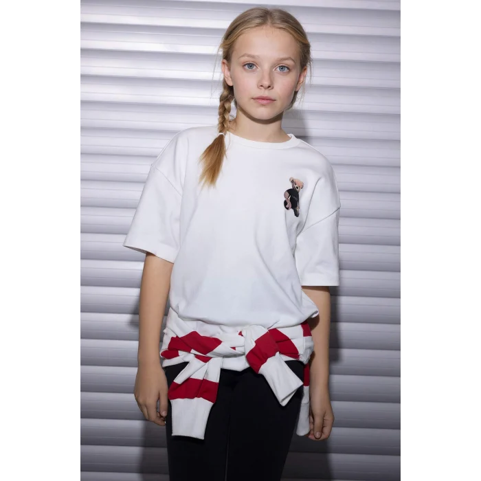 Defacto G9595A8ER105 Ekru I Love NY Oversıze Tişört Kız Çocuk