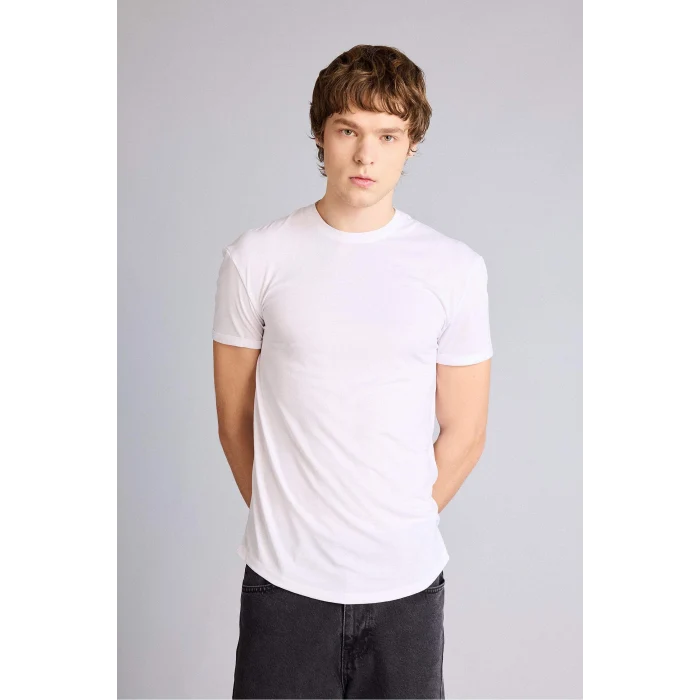 Defacto N2104AZWT34 Beyaz Long Muscle Fit Tişört