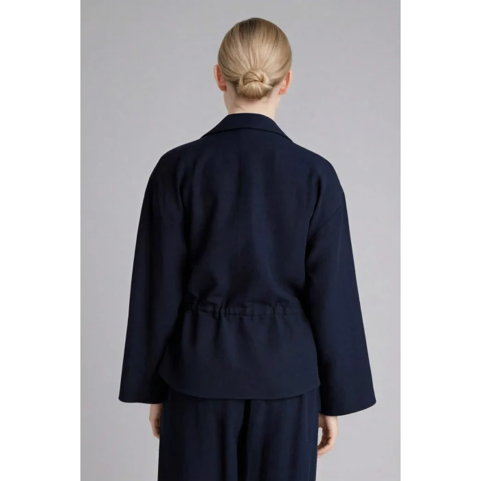 Defacto G8962AXNV253 Lacivert Relax Fıt Keten Karışımlı Fermuarlı Gömlek