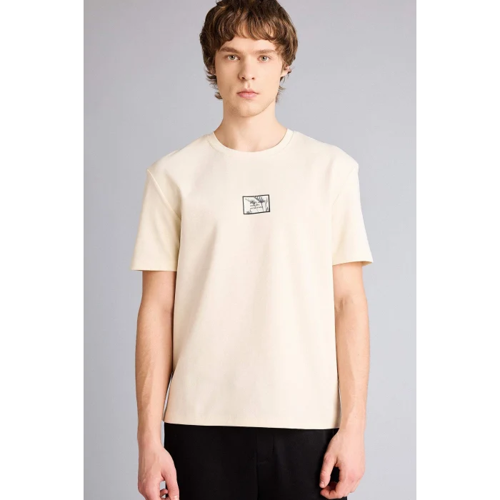 Defacto G3216AXER235 Ekru Baskılı Kısa Kollu Tişört