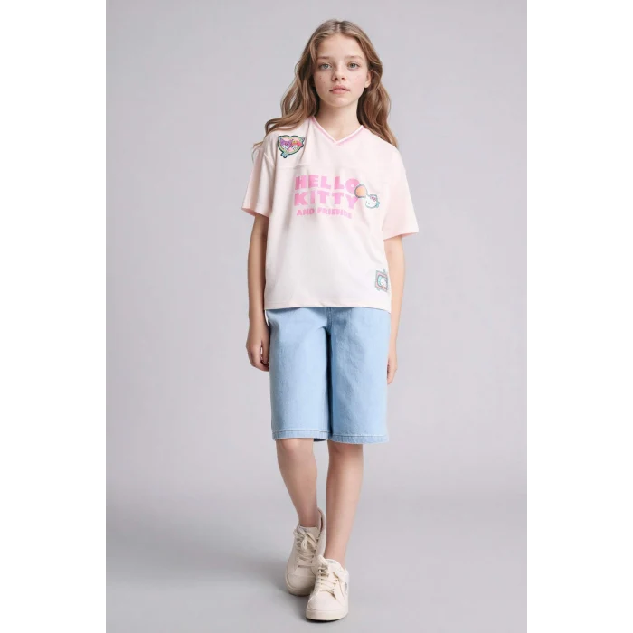 Defacto G8195A8PN344 Pembe Hello Kitty  Oversıze Tişört Kız Çocuk