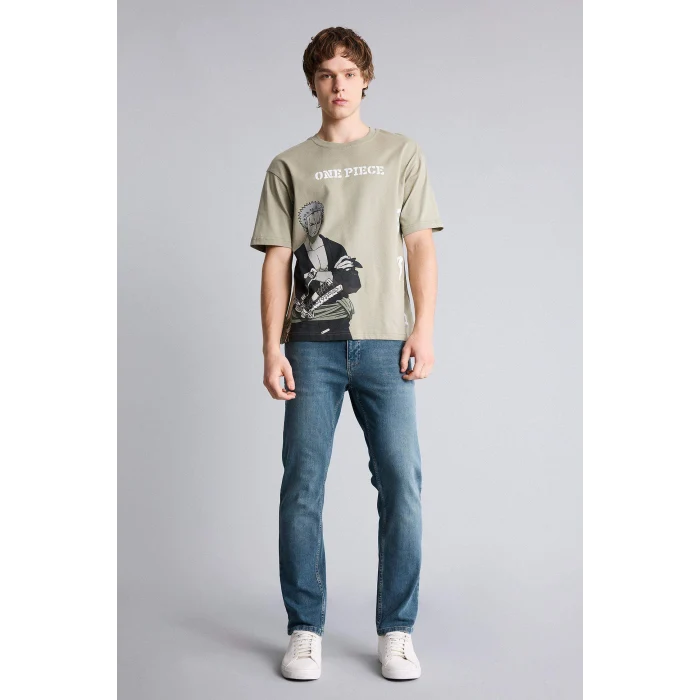 Defacto F8177AXKH404 Haki One Pıece Boxy Fıt Baskılı Tişört