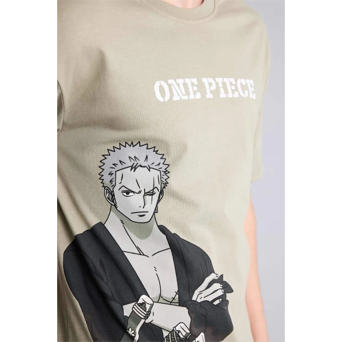 Defacto F8177AXKH404 Haki One Pıece Boxy Fıt Baskılı Tişört