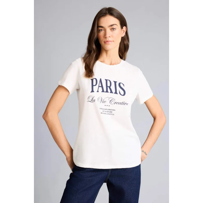 Defacto H1410AXER105 Ekru Regular Fıt Baskılı Penye Tişört