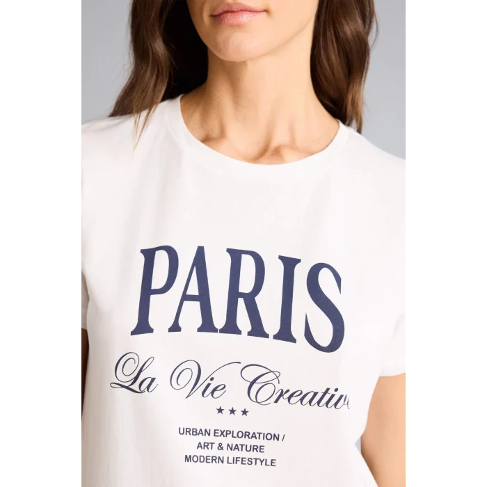 Defacto H1410AXER105 Ekru Regular Fıt Baskılı Penye Tişört