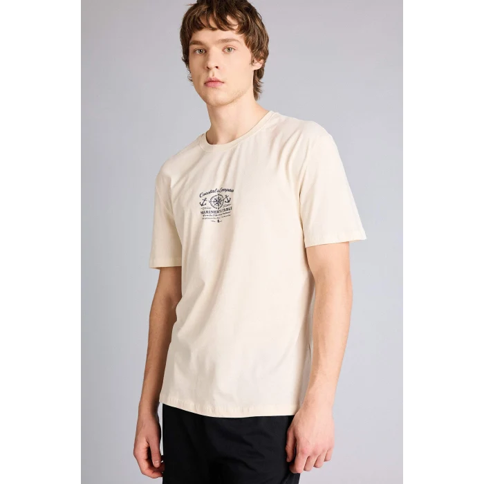 Defacto G3223AXBG766 Bej Baskılı Kısa Kollu Tişört