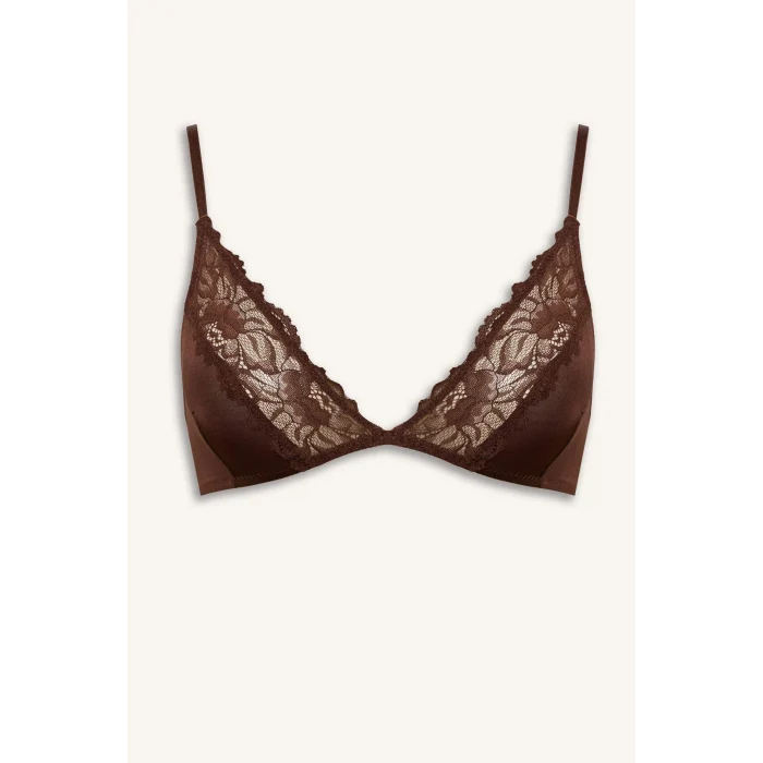 Defacto F9387AXBN341 Kahve Dantel Detaylı Saten Kapsız Pedsiz Balensiz Bralet