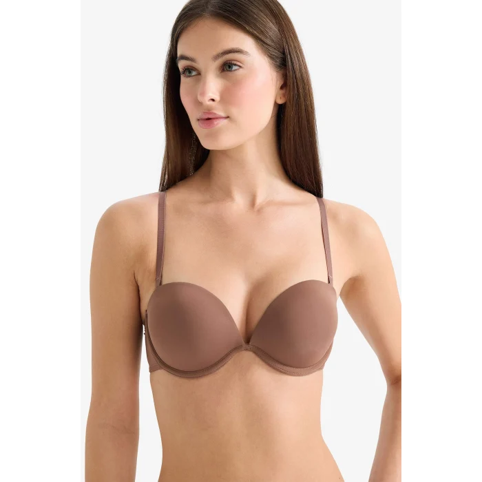 Defacto T8481AZBN307 Kahve Micro Kaplı Yarım Dolgulu Balenli Straplez Sütyen