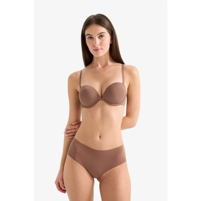 Defacto T8481AZBN307 Kahve Micro Kaplı Yarım Dolgulu Balenli Straplez Sütyen