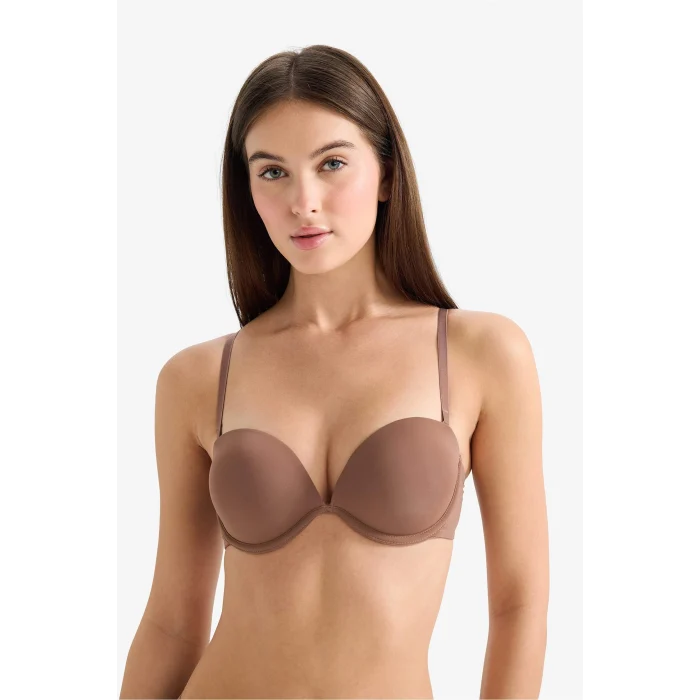 Defacto T8481AZBN307 Kahve Micro Kaplı Yarım Dolgulu Balenli Straplez Sütyen