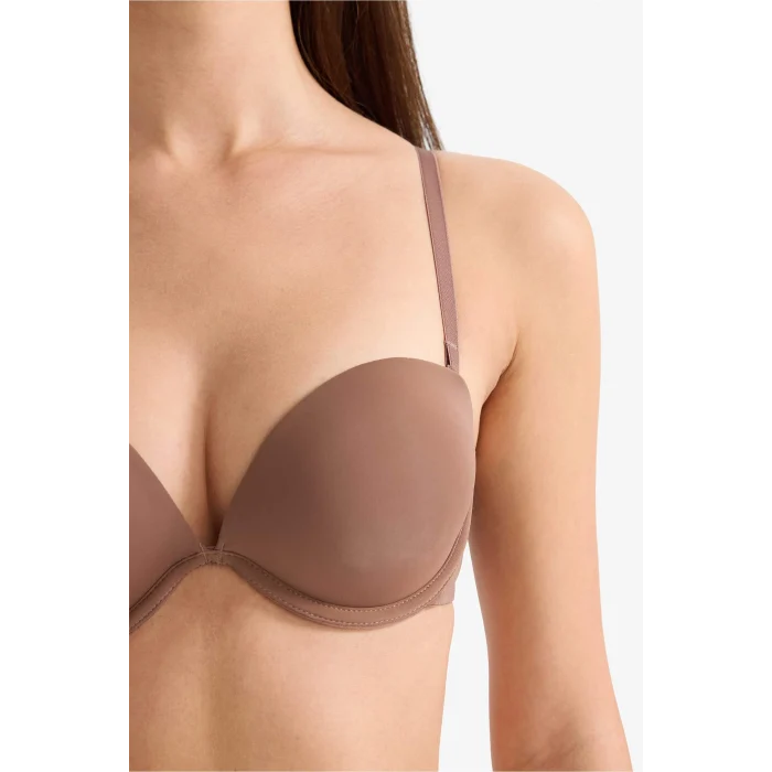 Defacto T8481AZBN307 Kahve Micro Kaplı Yarım Dolgulu Balenli Straplez Sütyen