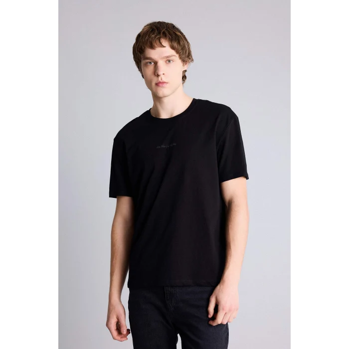 Defacto G3212AXBK81 Siyah Baskılı Kısa Kollu Tişört