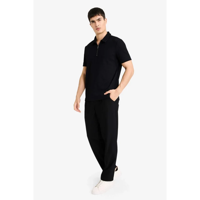 Defacto B7355AXBK81 Siyah Kırışmaz Fermuarlı Polo Yaka Tişört