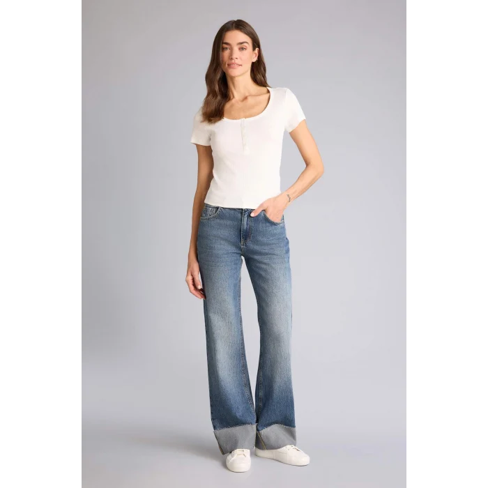 Defacto H2034AXER105 Ekru Regular Fıt Basıc Fitilli Kaşkorse Tişört