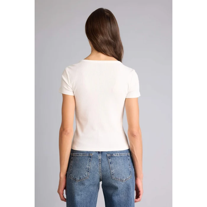 Defacto H2034AXER105 Ekru Regular Fıt Basıc Fitilli Kaşkorse Tişört