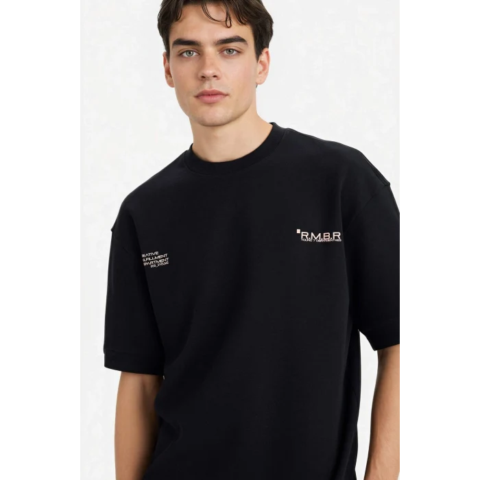 Defacto F8148AXBK81 Siyah Nefes Alabilen Loose Fit Baskılı Tişört