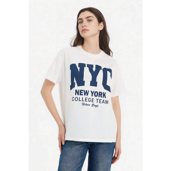 Defacto G5909AXWT32 Beyaz Oversıze Baskılı Tişört