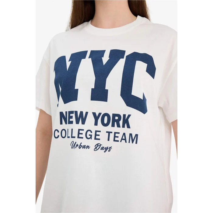 Defacto G5909AXWT32 Beyaz Oversıze Baskılı Tişört