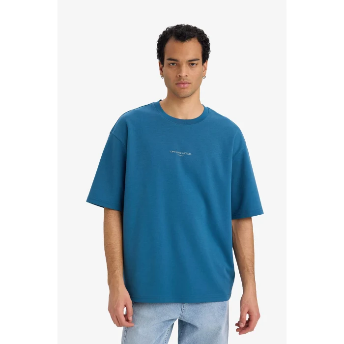 Defacto F9684AXIN194 İndigo Nefes Alabilen Boxy Fit Tişört