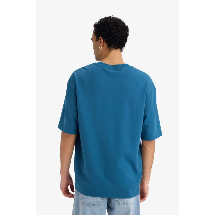 Defacto F9684AXIN194 İndigo Nefes Alabilen Boxy Fit Tişört