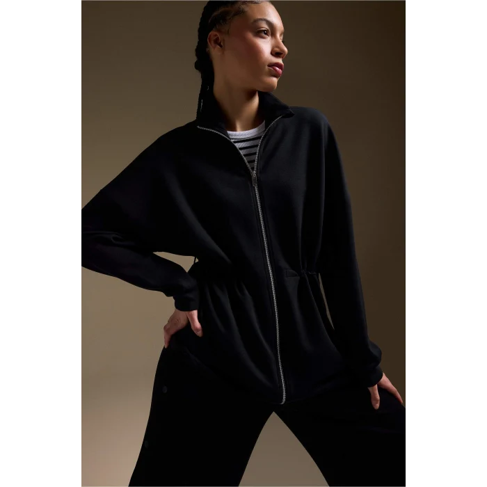 Defacto G2602AXBK81 Siyah Long  Fıt Dik Yaka Modal Hırka