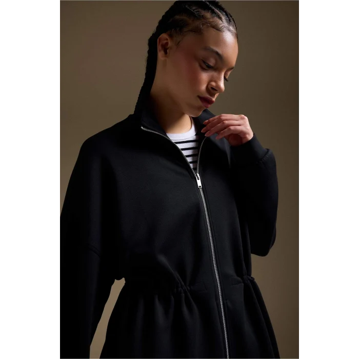 Defacto G2602AXBK81 Siyah Long  Fıt Dik Yaka Modal Hırka