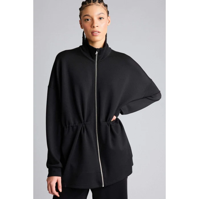 Defacto G2602AXBK81 Siyah Long  Fıt Dik Yaka Modal Hırka