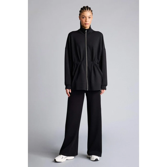 Defacto G2602AXBK81 Siyah Long  Fıt Dik Yaka Modal Hırka