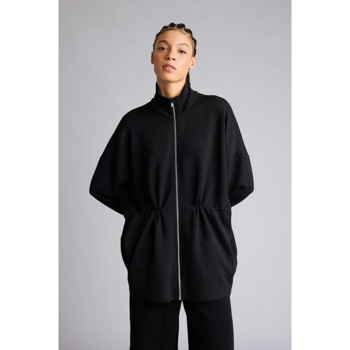 Defacto G2602AXBK81 Siyah Long  Fıt Dik Yaka Modal Hırka