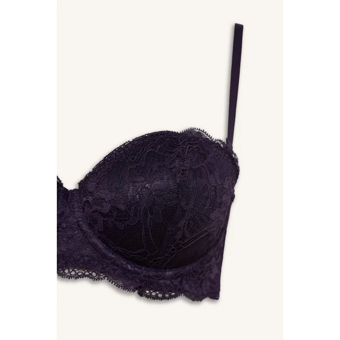 Defacto G1181AXPR289 Mor Dantel Detaylı Kaplı Yarım Dolgulu Balenli Straplez Sütyen