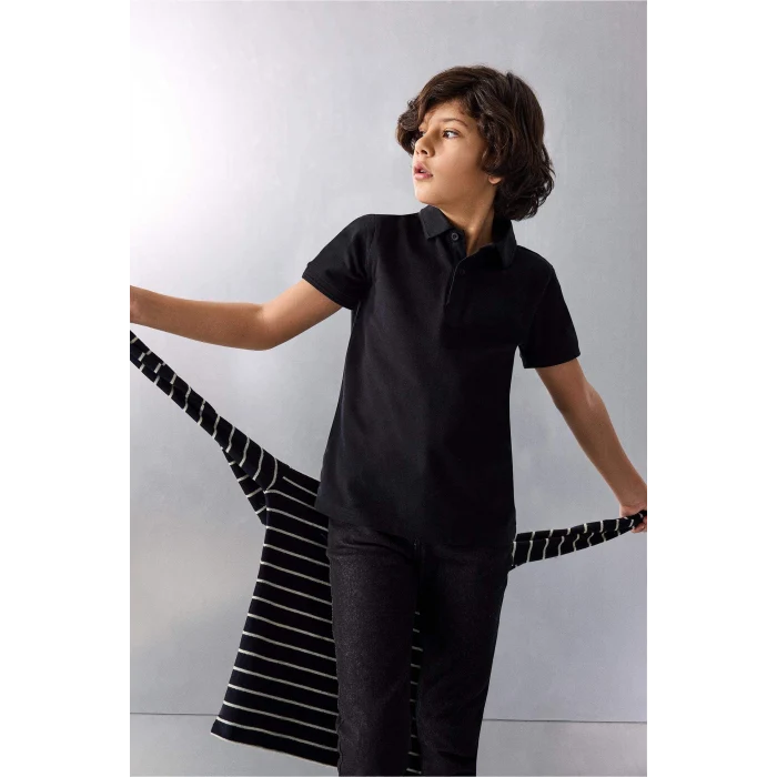 Defacto K1689A6BK81 Siyah Regular Fıt Polo Yaka Basıc Düz Pike Kısa Kollu Polo Tişört Erkek Çocuk