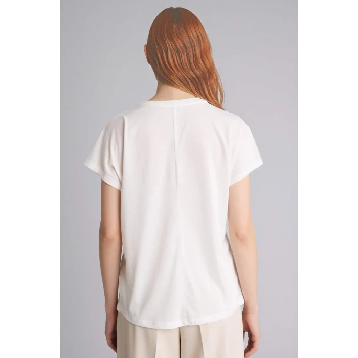 Defacto G8804AXER105 Ekru Bisiklet Yaka Çiçekli Kısa Kollu Tişört