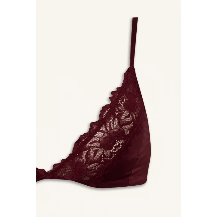 Defacto F9387AXBR210 Bordo Dantel Detaylı Saten Kapsız Pedsiz Balensiz Bralet