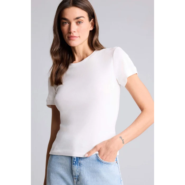 Defacto H1354AXER105 Ekru Slım Fıt Basıc Ribana Tişört