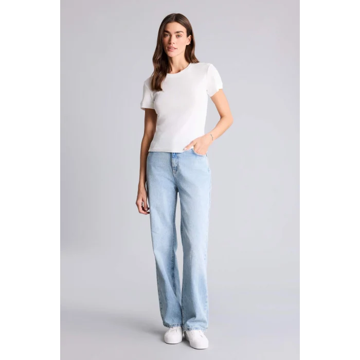 Defacto H1354AXER105 Ekru Slım Fıt Basıc Ribana Tişört