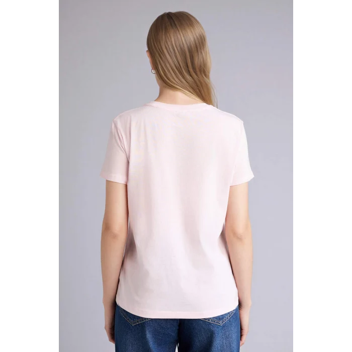 Defacto H1922AXPN671 Pembe Slogan Baskılı Penye Kısa Kollu Tişört